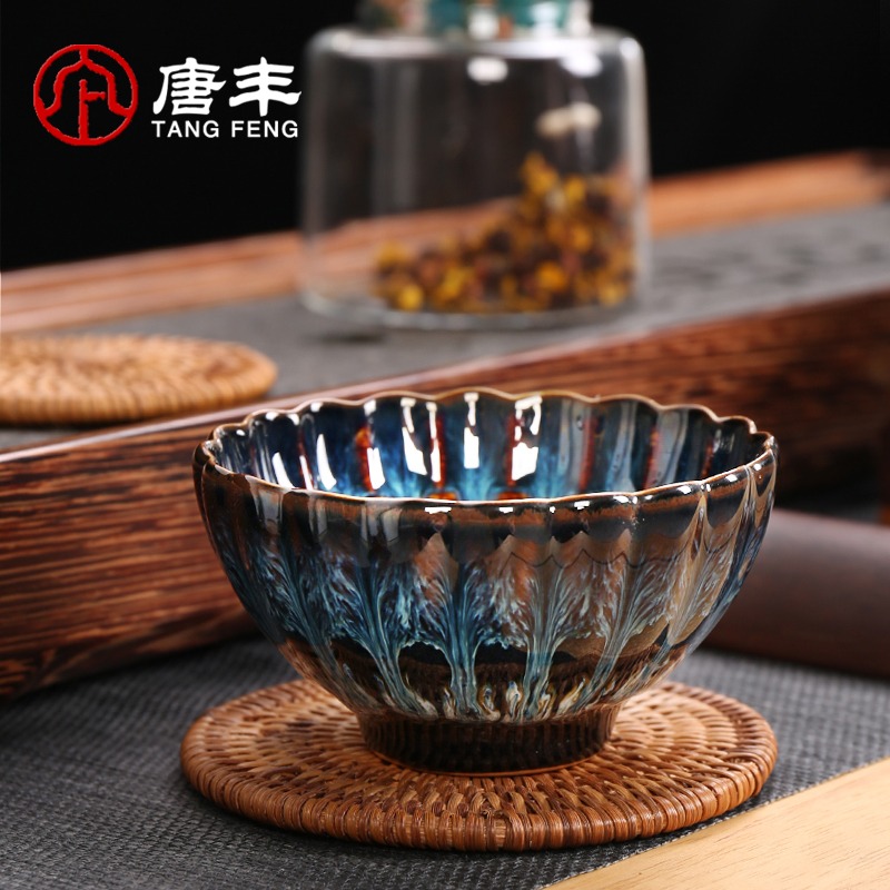 唐豐窯變品茗杯陶瓷天目釉單杯禮品盒茶碗家用功夫茶杯拉絲茶盞Y-細節圖3