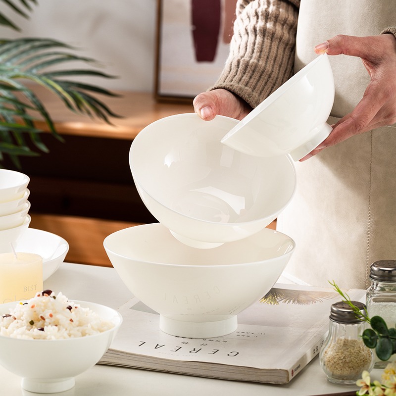 10個裝景德鎮純白骨瓷餐具日式碗飯碗5/6/7英寸釉下彩家用拉麪碗-細節圖4