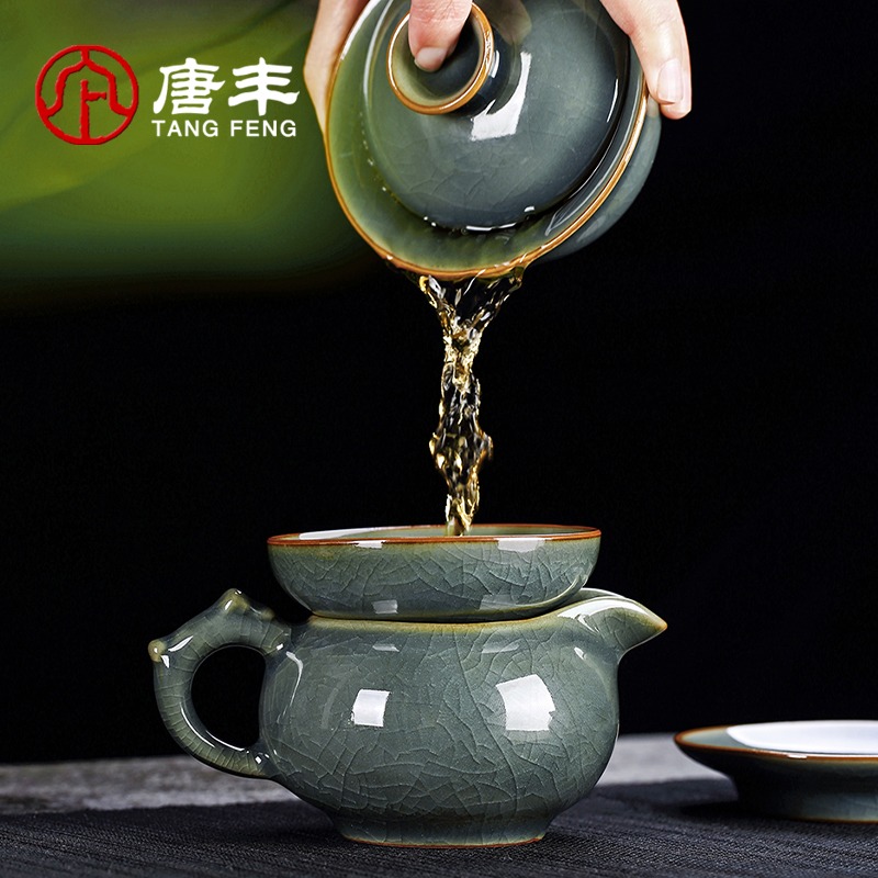 哥窯茶具套裝家用輕奢高檔辦公室會客陶瓷杯網紅爆款功夫泡茶神器-細節圖3