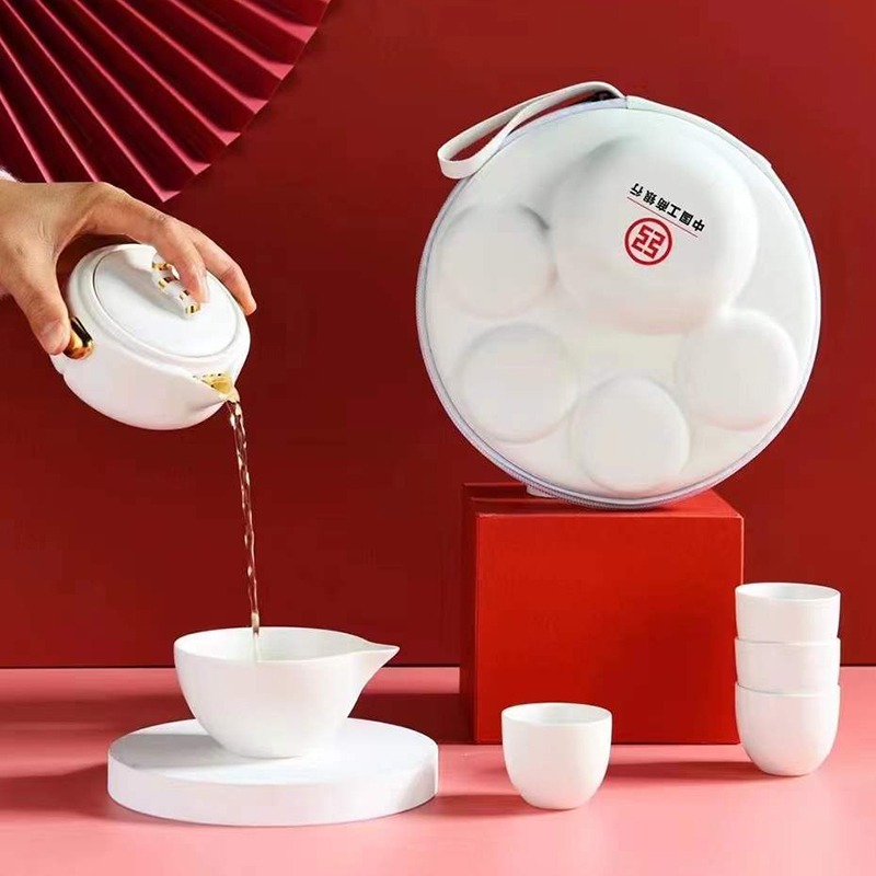 虎年賀歲白瓷旅行茶具戶外車載便攜收納貓爪快客杯禮品定製logo-細節圖2