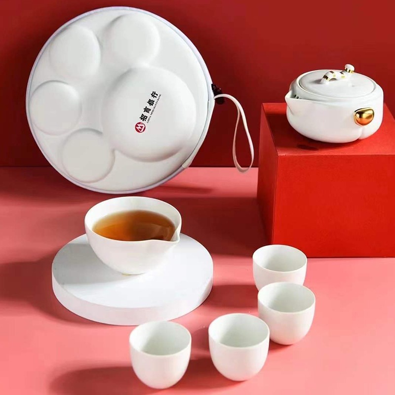 虎年賀歲白瓷旅行茶具戶外車載便攜收納貓爪快客杯禮品定製logo-細節圖3