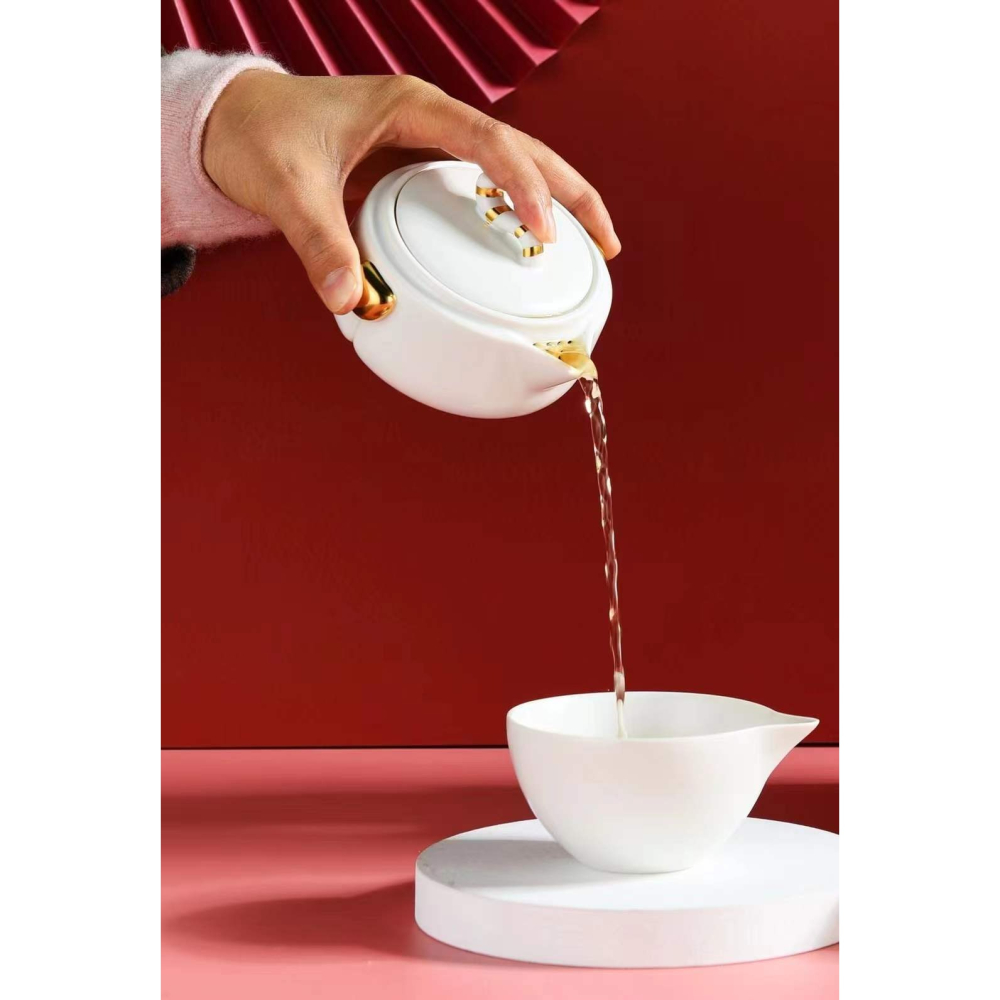 虎年賀歲白瓷旅行茶具戶外車載便攜收納貓爪快客杯禮品定製logo-細節圖7