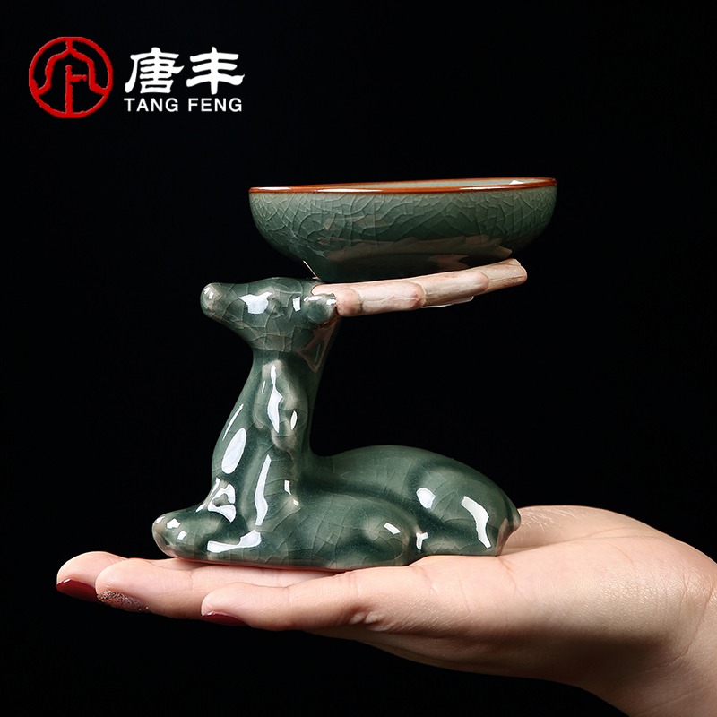 唐豐一鹿有你茶漏架茶漏託一體創意茶漏茶濾濾茶器泡茶神器茶漏網-細節圖2