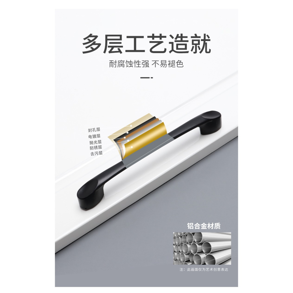 抽屜拉手扣把手極簡約衣櫃小平單孔櫥櫃現代歐式櫃子櫃門美式黑色-細節圖10