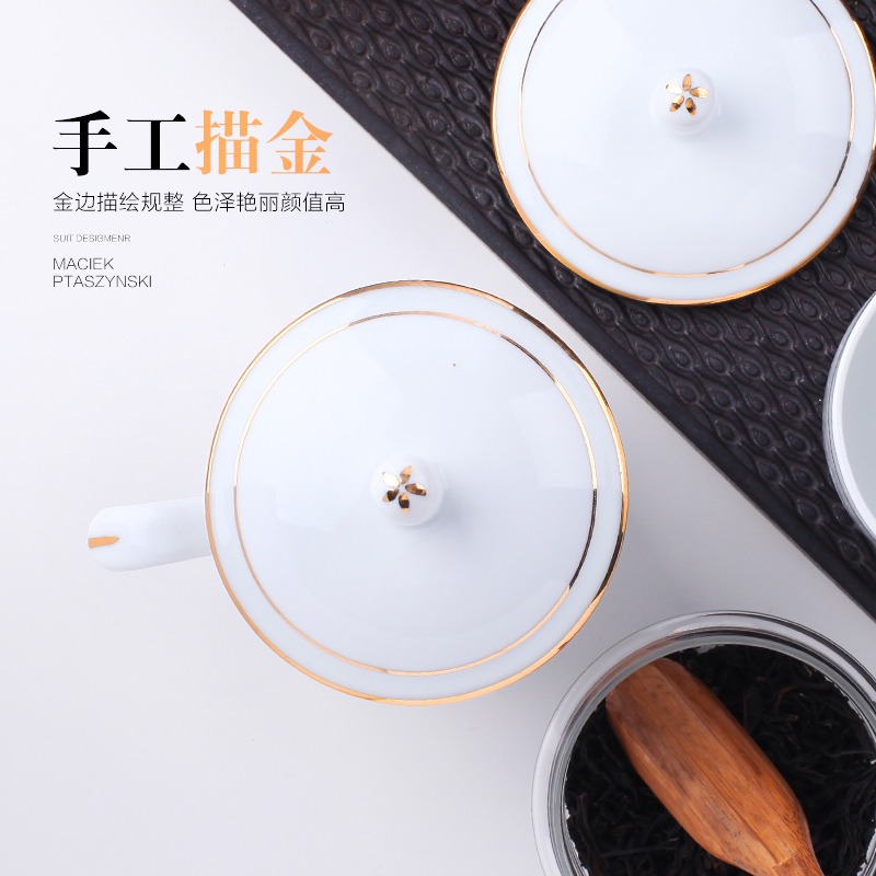 景德鎮陶瓷茶杯帶蓋新骨瓷玲瓏描金辦公會議商務杯高檔可定製LOGO-細節圖5