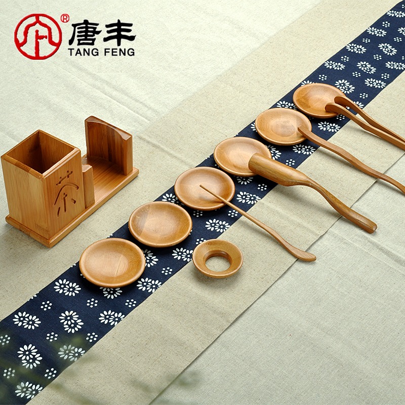 唐豐 杯墊子茶托杯託功夫茶具茶道配件竹製六君子茶道組合套裝Z-細節圖5