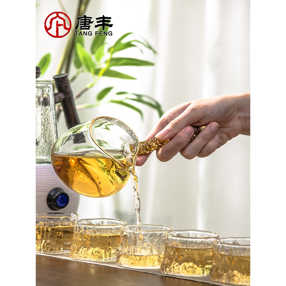 唐豐耐熱高硼硅透明玻璃品茗杯套裝樹紋壺身單杯主人杯功夫小茶杯-細節圖3