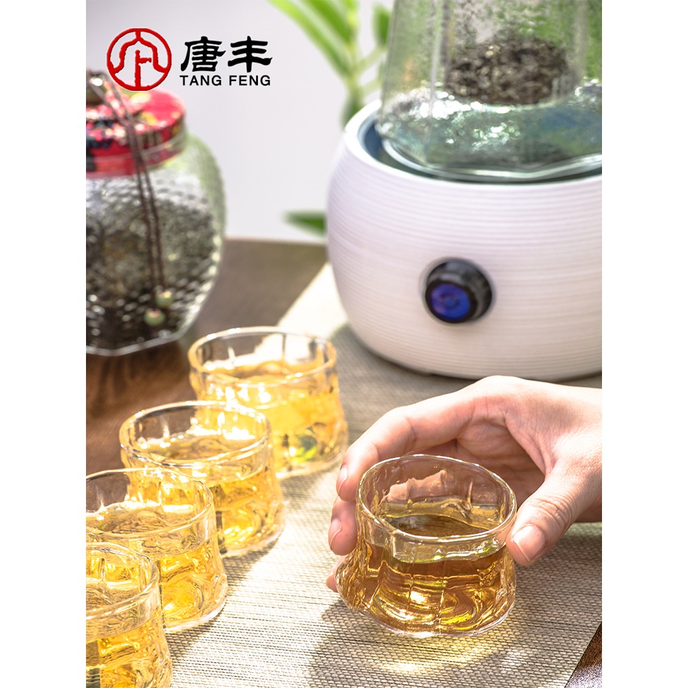 唐豐耐熱高硼硅透明玻璃品茗杯套裝樹紋壺身單杯主人杯功夫小茶杯-細節圖4