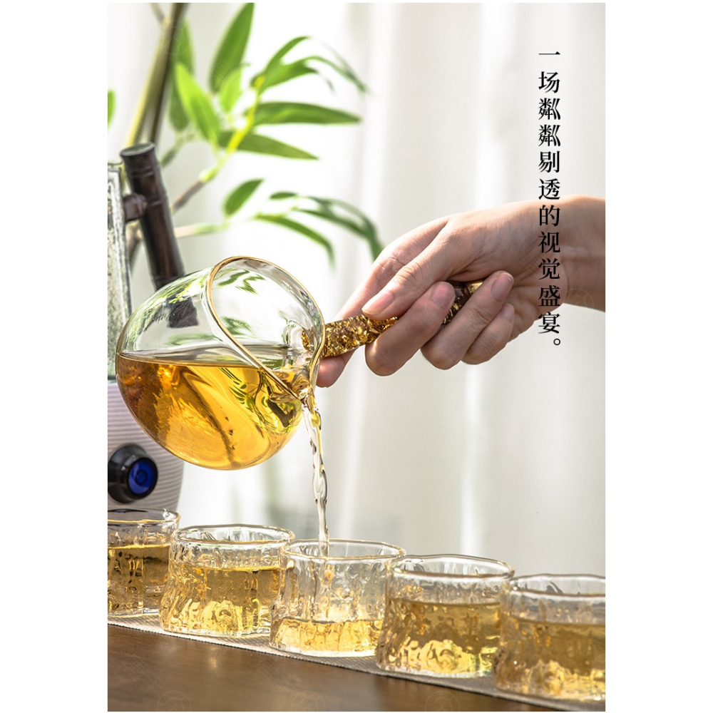 唐豐耐熱高硼硅透明玻璃品茗杯套裝樹紋壺身單杯主人杯功夫小茶杯-細節圖7