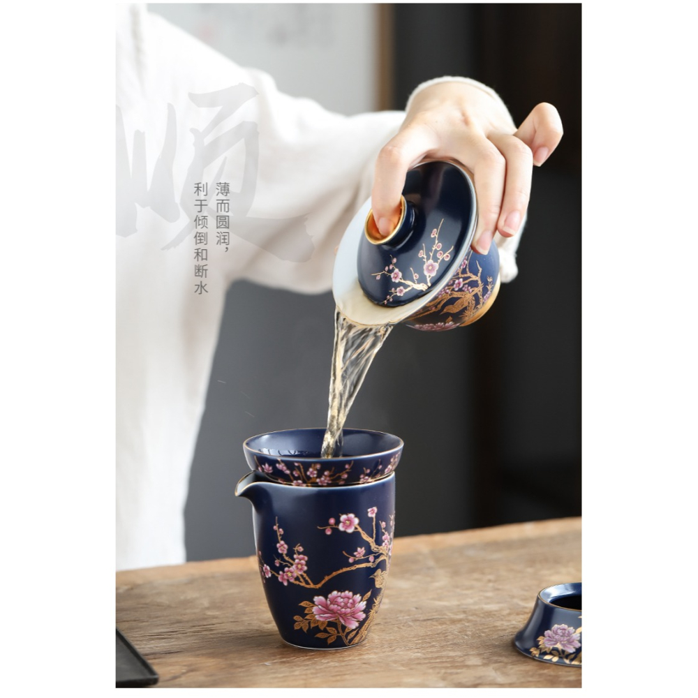 唐豐茶公道杯單個霽藍描金分茶器金雀報喜陶瓷貪心杯家用裝茶器z-細節圖10