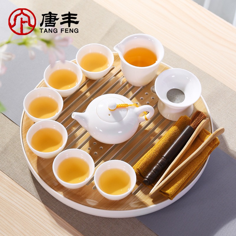 唐豐白瓷功夫茶具套裝幹泡臺日式辦公室家用儲水簡約幹泡茶盤茶臺-細節圖2