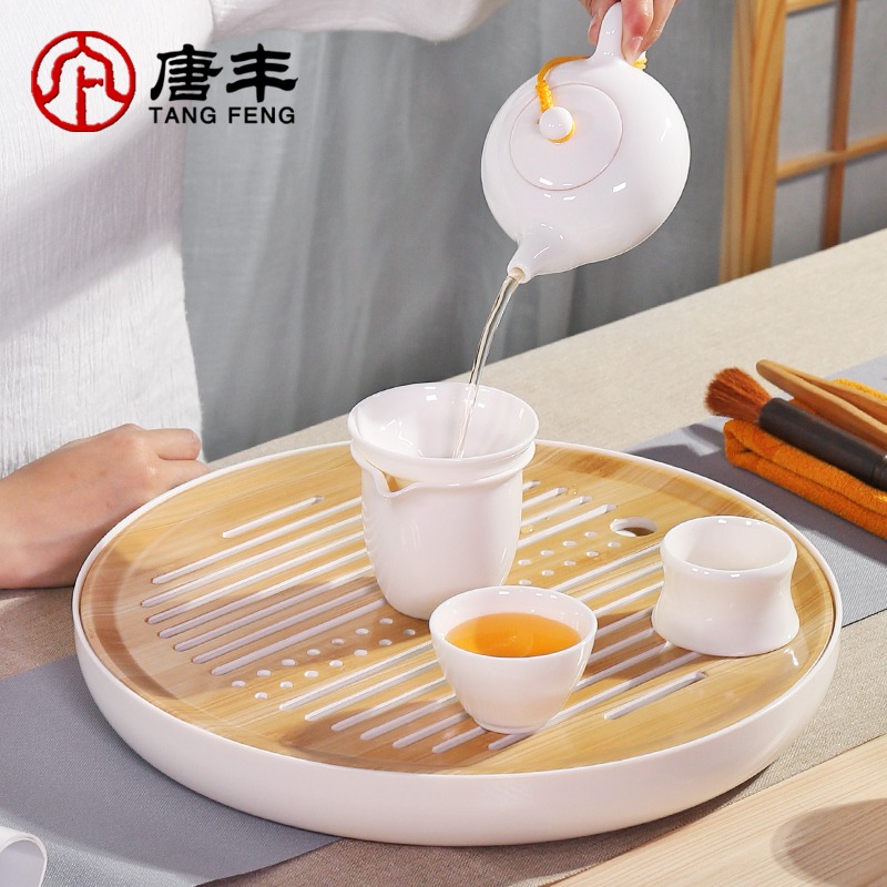唐豐白瓷功夫茶具套裝幹泡臺日式辦公室家用儲水簡約幹泡茶盤茶臺-細節圖4