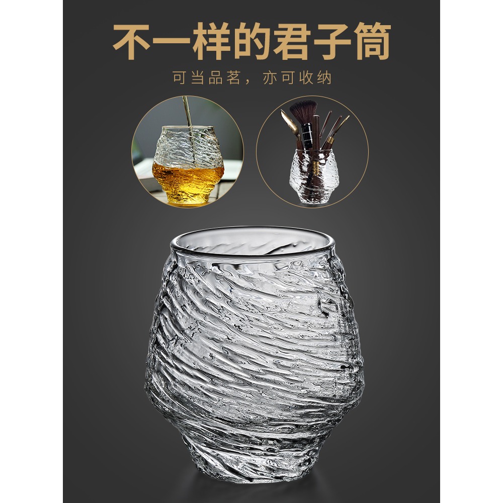 唐豐黑檀六君子茶道配件厚玻璃錘紋茶筒家用茶針養壺筆茶托整套Z-細節圖3