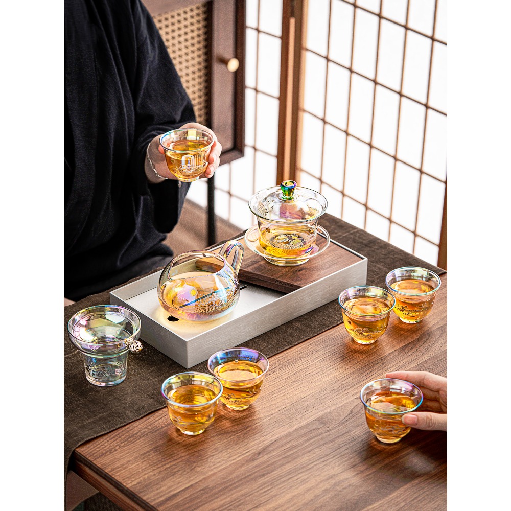 玻璃茶具套裝家用客廳輕奢高檔2021新款功夫茶杯組合網紅泡茶具-細節圖2