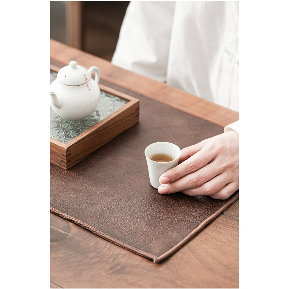 唐豐復古皮革茶席中式禪意防水茶道配件家用隔熱墊防燙桌布桌旗-細節圖10