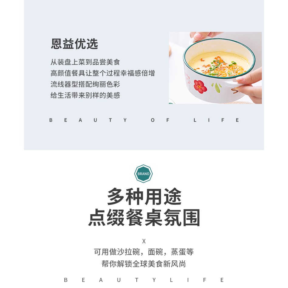 雙耳碗單個蒸蛋碗創意瓷碗家用宿舍學生碗帶蓋陶瓷碗泡麪碗烤箱碗-細節圖7