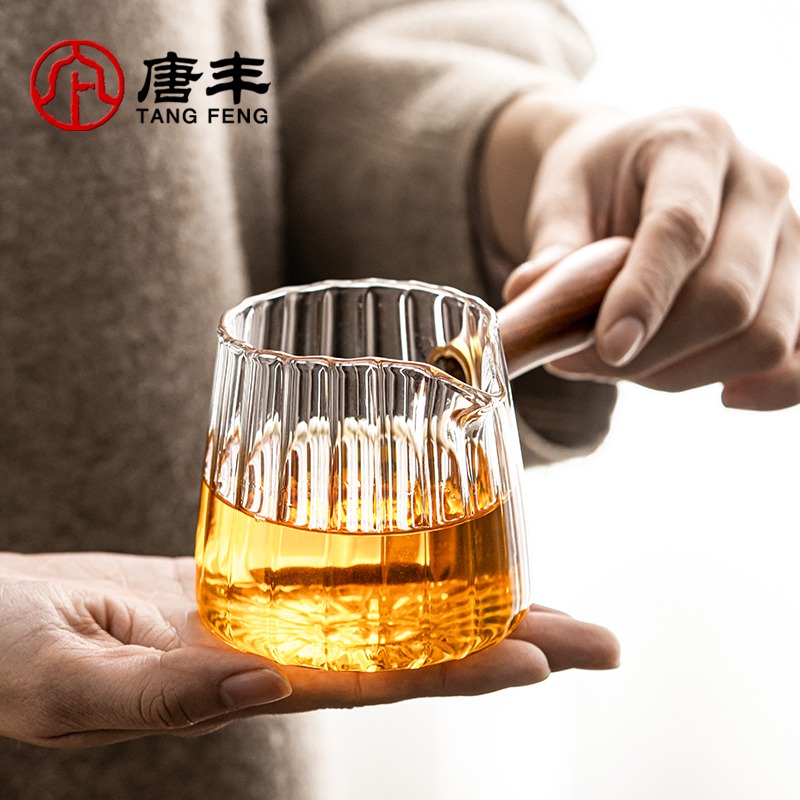 公道杯玻璃實木側把防燙貪心杯家用透明大容量功夫茶海簡約分茶器-細節圖2
