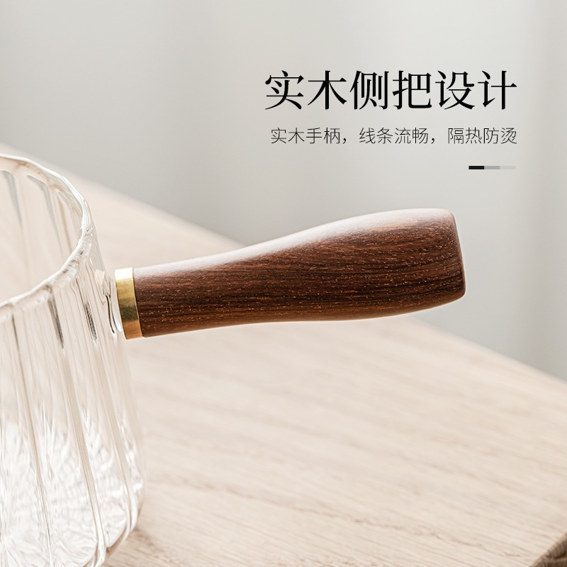 公道杯玻璃實木側把防燙貪心杯家用透明大容量功夫茶海簡約分茶器-細節圖5