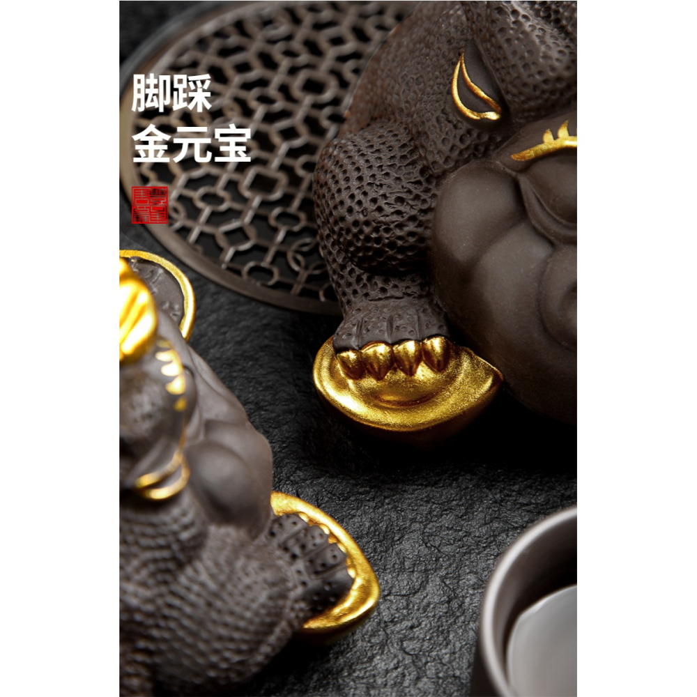 紫砂茶寵擺件可養描金金蟾茶蟲功夫茶桌裝飾茶玩茶臺配件三足蟾A-細節圖9