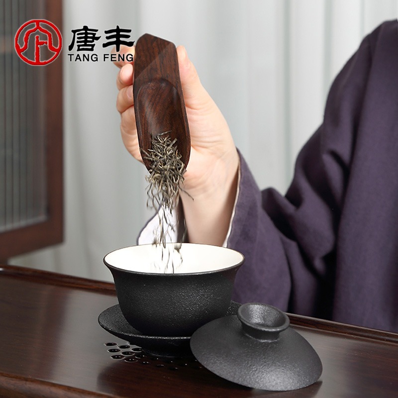 唐豐黑檀功夫茶勺家用實木茶鏟泡茶配件茶匙取茶單個投茶器茶則A-細節圖3