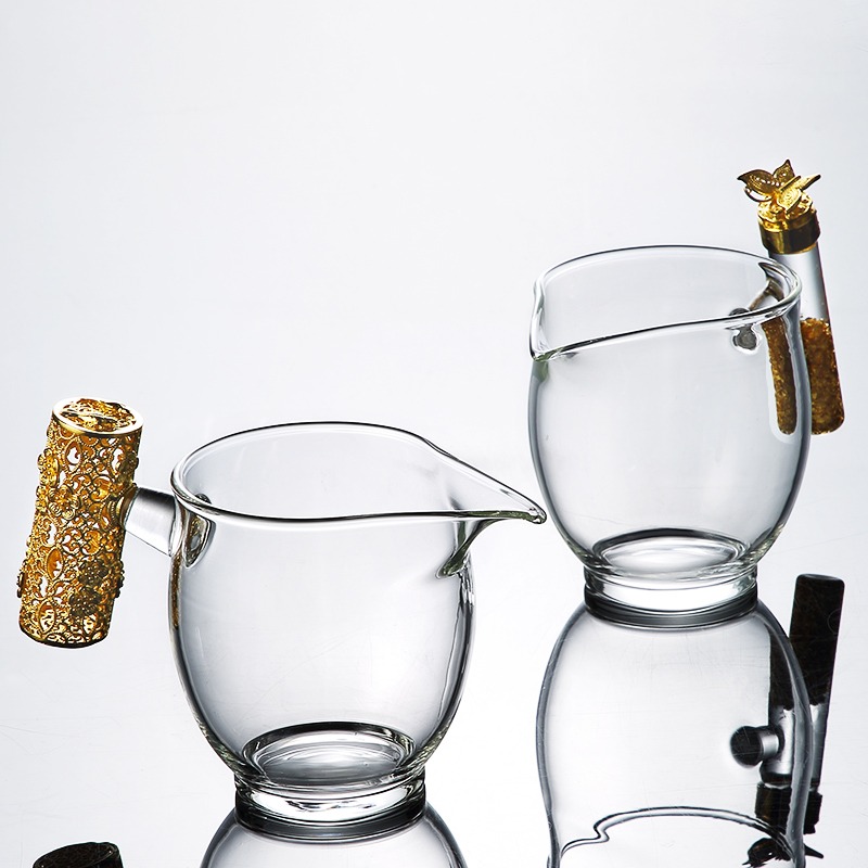 唐豐鍍金側把公道杯鏤空家用玻璃分茶器單個日式透明貪心杯190256-細節圖3