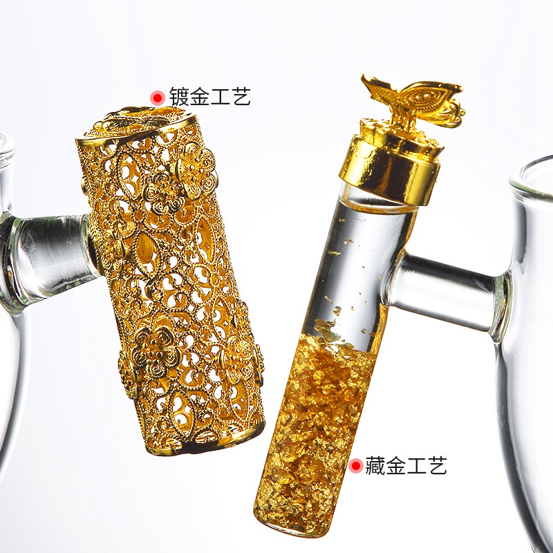 唐豐鍍金側把公道杯鏤空家用玻璃分茶器單個日式透明貪心杯190256-細節圖4