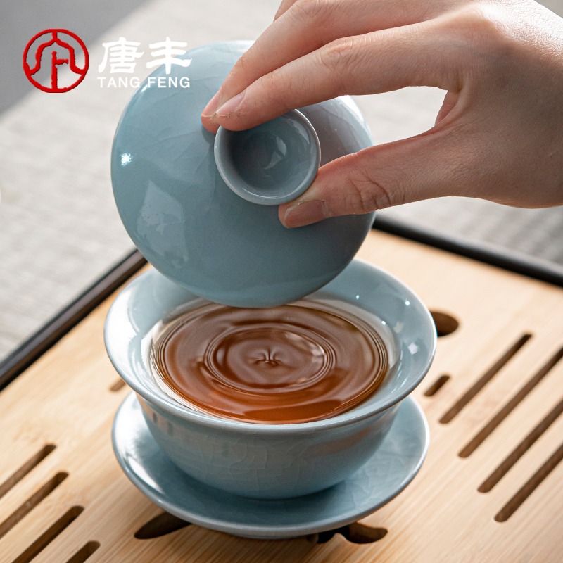 泡茶蓋碗單個家用大容量三才碗茶杯汝窯八寶茶碗功夫沖茶開片可養-細節圖2