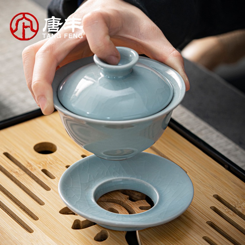 泡茶蓋碗單個家用大容量三才碗茶杯汝窯八寶茶碗功夫沖茶開片可養-細節圖3