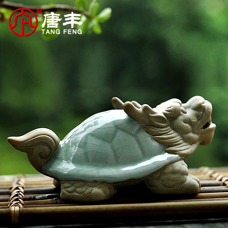 唐豐 仿哥窯開片陶瓷茶寵彌勒佛龍龜擺件功夫茶道茶盤配件茶玩z-細節圖3
