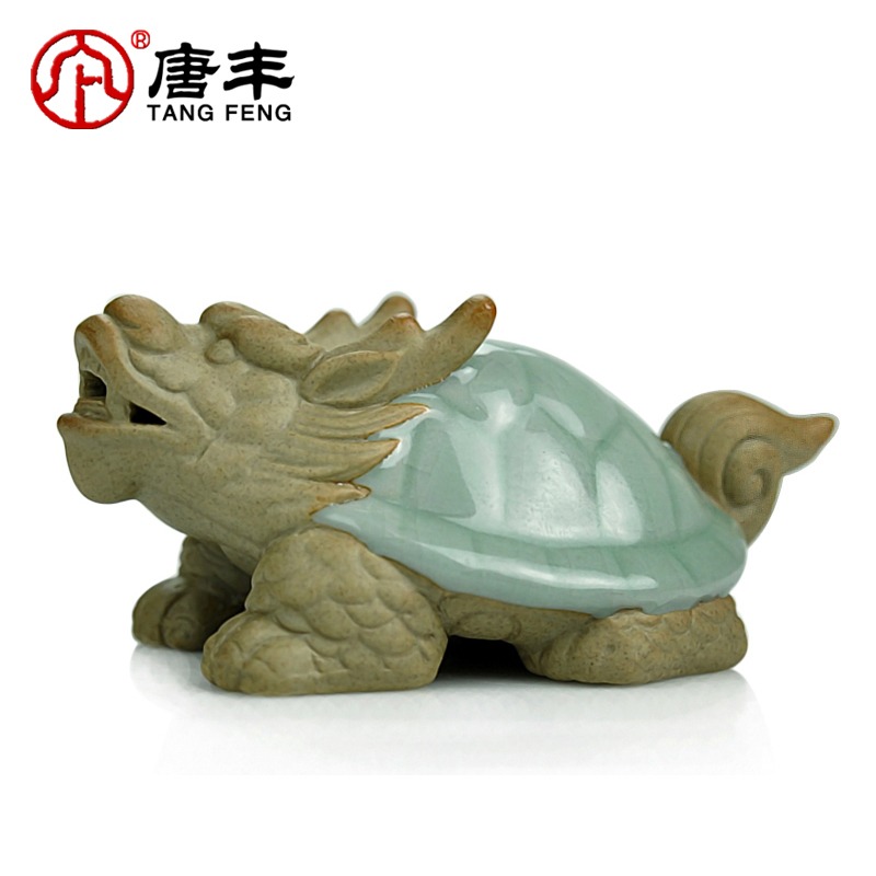 唐豐 仿哥窯開片陶瓷茶寵彌勒佛龍龜擺件功夫茶道茶盤配件茶玩z-細節圖4