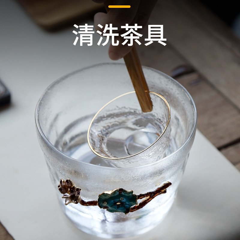 唐豐玻璃茶洗小號蓮花錘紋洗茶杯器皿家用透明多功能杯洗190211Z-細節圖3