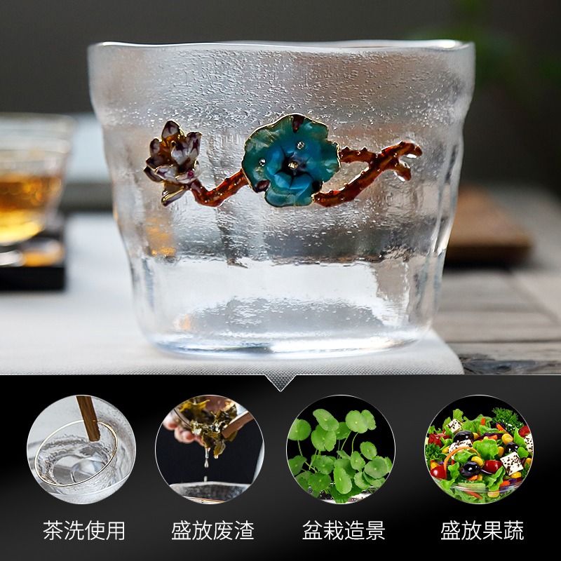 唐豐玻璃茶洗小號蓮花錘紋洗茶杯器皿家用透明多功能杯洗190211Z-細節圖4