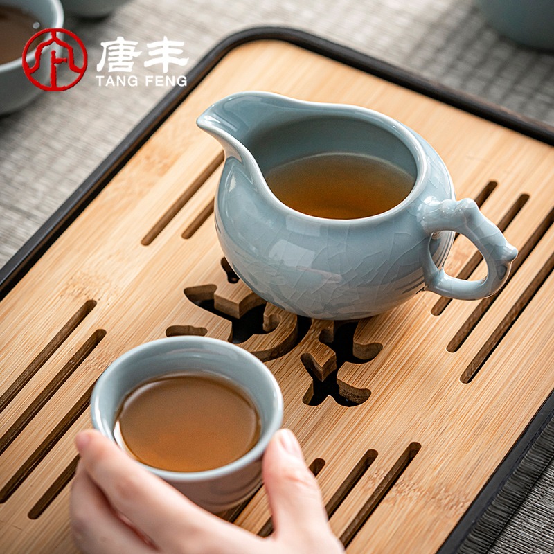 唐豐汝瓷公道杯家用大容量裝茶器帶把功夫茶海開片可養貪心杯簡約-細節圖2