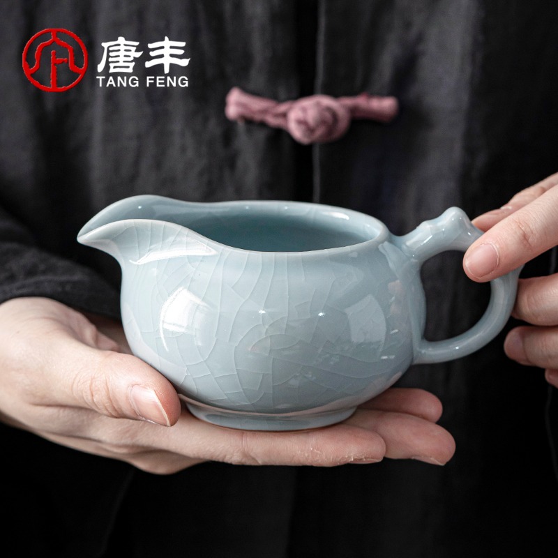 唐豐汝瓷公道杯家用大容量裝茶器帶把功夫茶海開片可養貪心杯簡約-細節圖5