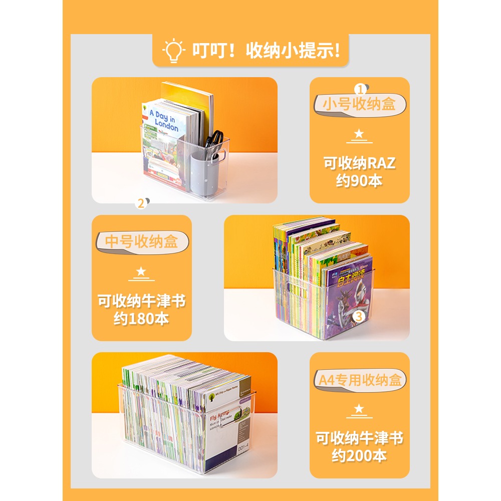 書架桌面透明書本書籍收納盒兒童牛津樹繪本收納神器整理書桌置物-細節圖3