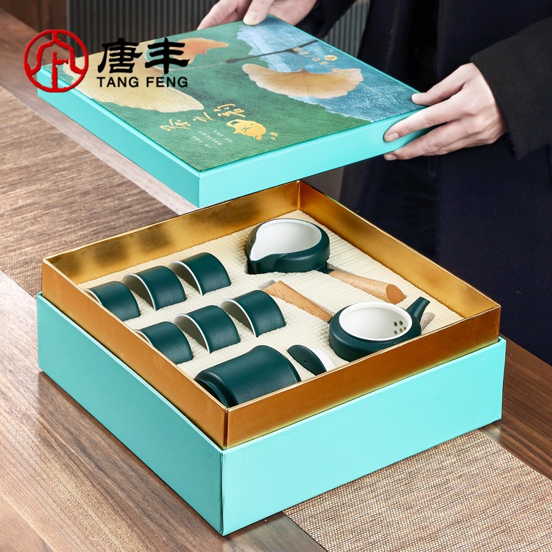 唐豐陶瓷功夫茶具小套禮盒裝家用側把泡茶壺公道杯陽臺簡易泡茶器-細節圖5