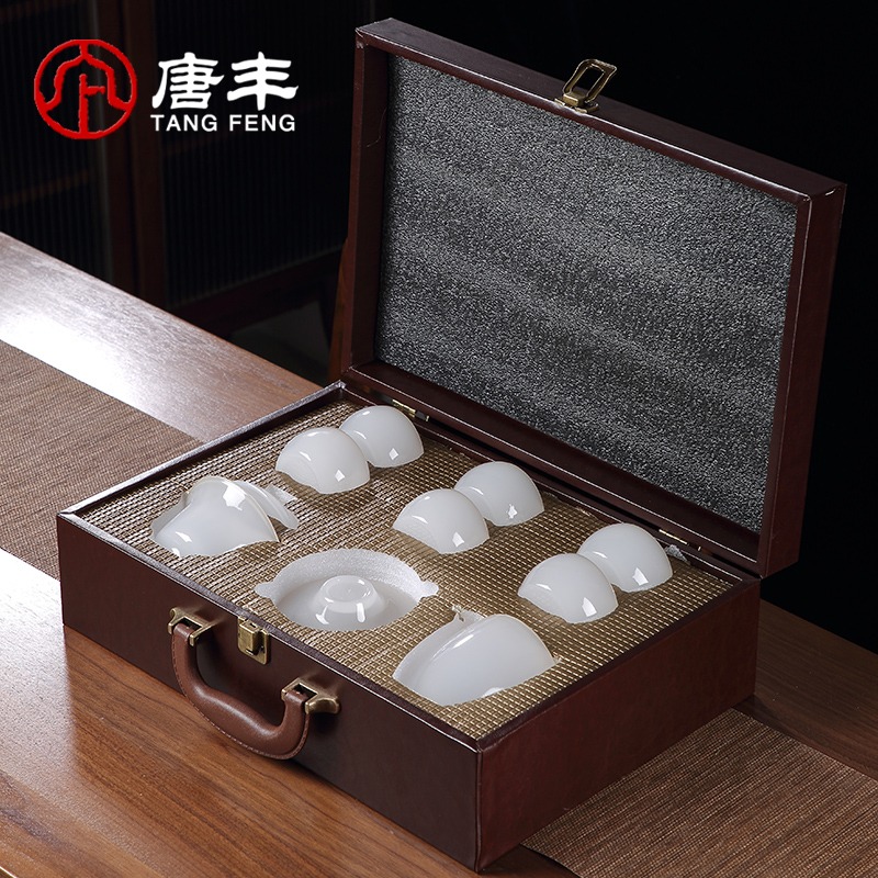 琉璃功夫茶具套裝輕奢高檔家用辦公室用高端禮盒白玉茶杯泡茶神器-細節圖5