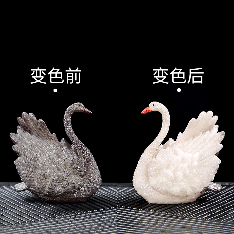 茶寵變色天鵝一對精品可養創意個性茶玩茶臺擺件茶盤寵物抖音同款-細節圖2