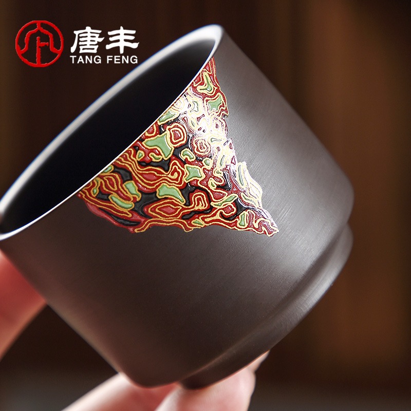 唐豐黑泥紫砂大漆功夫茶具家用簡約泡茶壺茶杯辦公會客整套禮盒裝-細節圖4