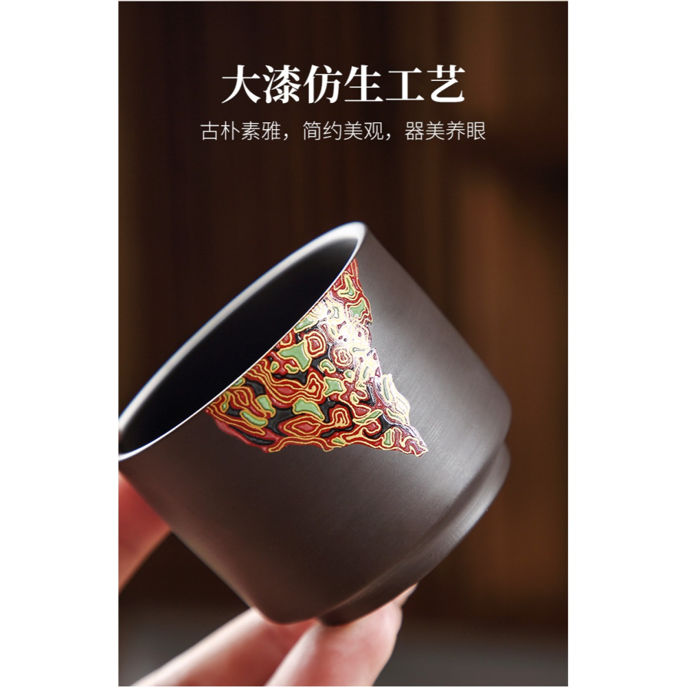 唐豐黑泥紫砂大漆功夫茶具家用簡約泡茶壺茶杯辦公會客整套禮盒裝-細節圖7