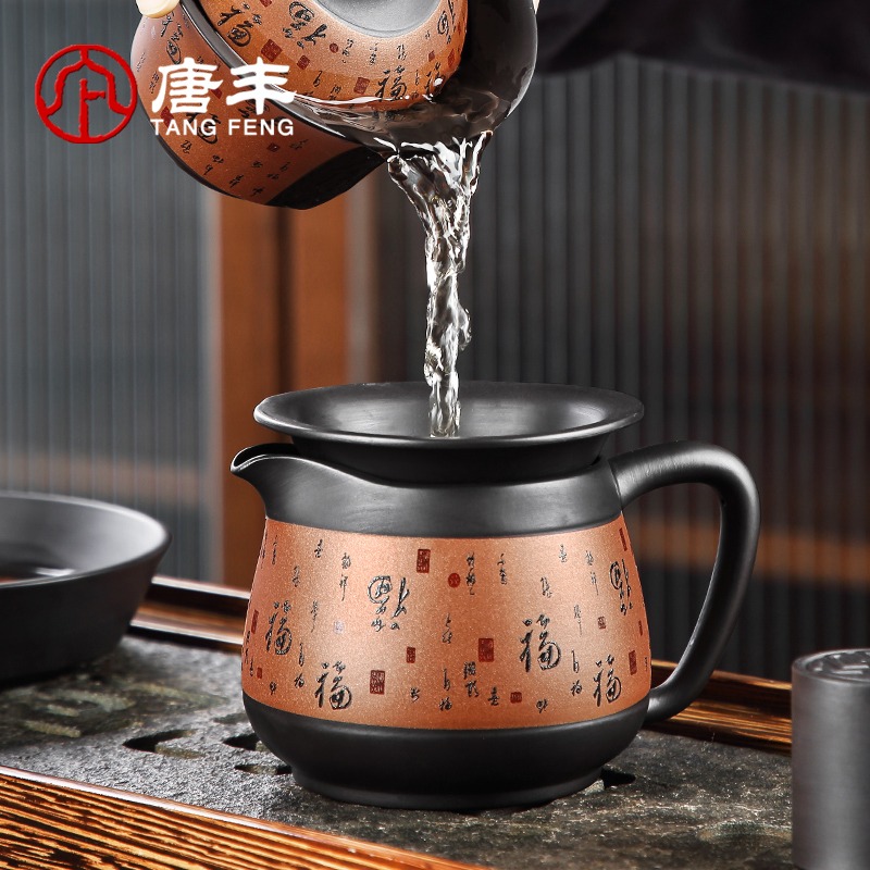 公道杯紫砂家用陶瓷大容量裝茶器辦公功夫茶分茶器貪心杯茶海復古-細節圖2