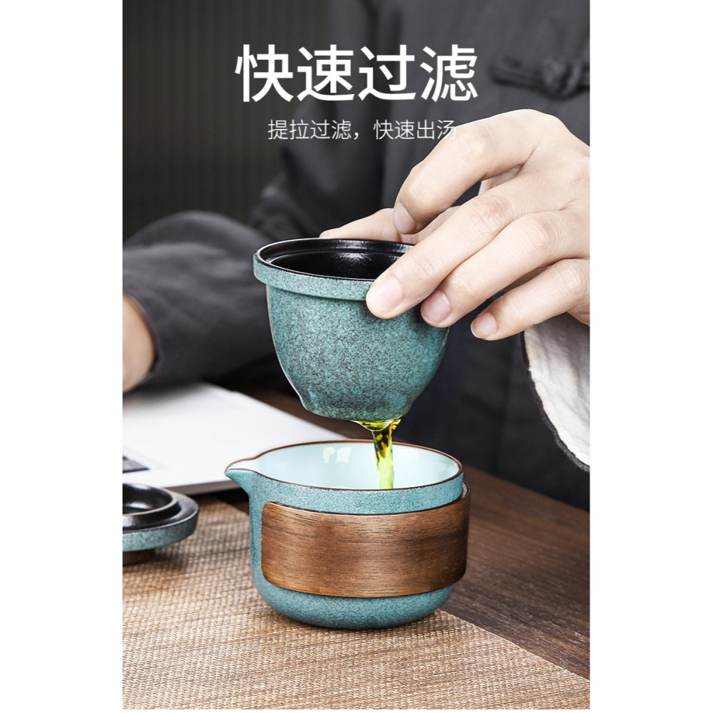 唐豐旅行茶具一壺二杯戶外車載陶瓷功夫過濾泡茶壺便攜收納快客杯-細節圖9