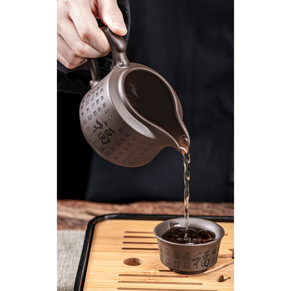 唐豐紫砂公道杯家用簡約復古風帶手柄分茶器陶瓷大容量貪心杯裝茶-細節圖8