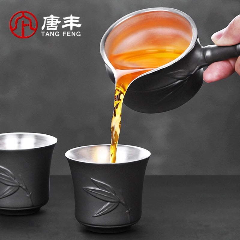 唐豐鎏銀公道杯家用黑泥紫砂功夫茶貪心杯側把分茶杯大容量裝茶器-細節圖2