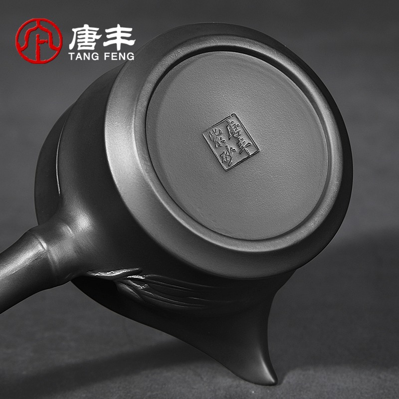 唐豐鎏銀公道杯家用黑泥紫砂功夫茶貪心杯側把分茶杯大容量裝茶器-細節圖5