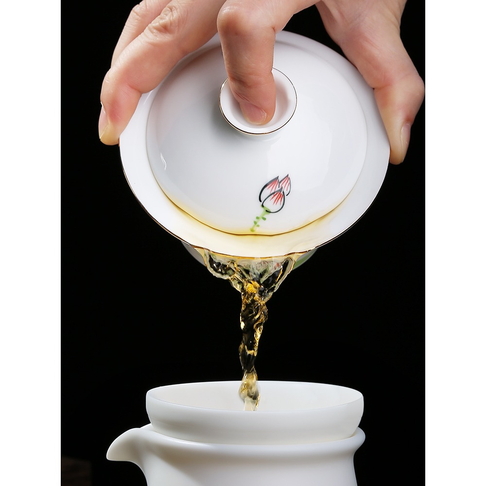 唐豐手繪描金蓋碗茶杯家用陶瓷大號三才茶碗單個功夫泡茶器建盞A-細節圖4