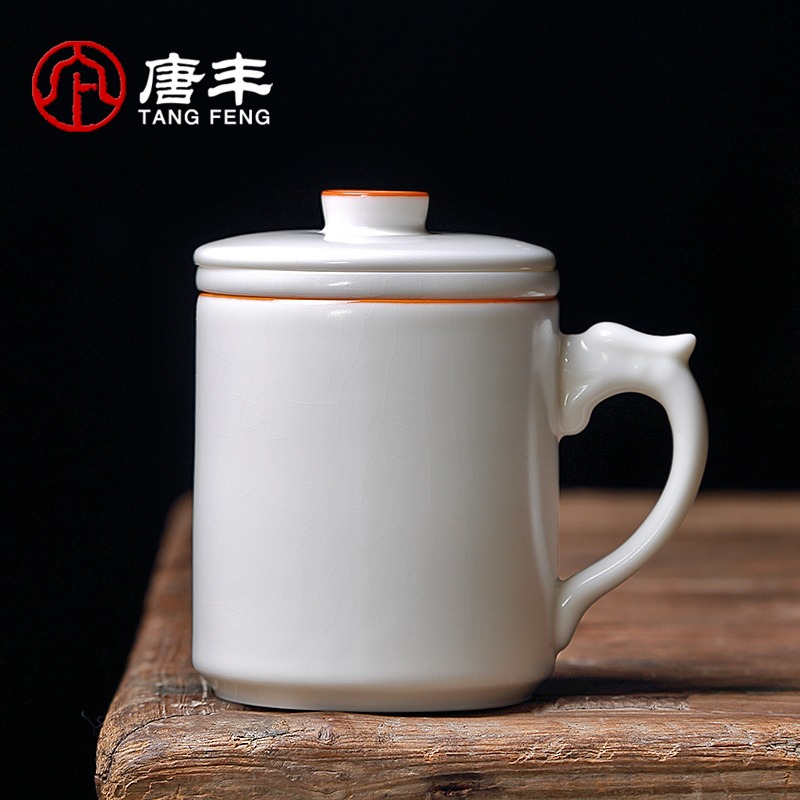 唐豐汝窯辦公杯家用茶水分離過濾泡茶杯開片可養個人喝茶杯禮盒裝-細節圖2