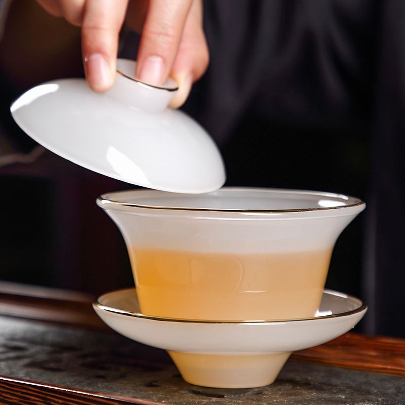 唐豐琉璃蓋碗茶杯單個大號三才碗家用功夫茶手抓碗簡約玉瓷敬茶碗-細節圖2