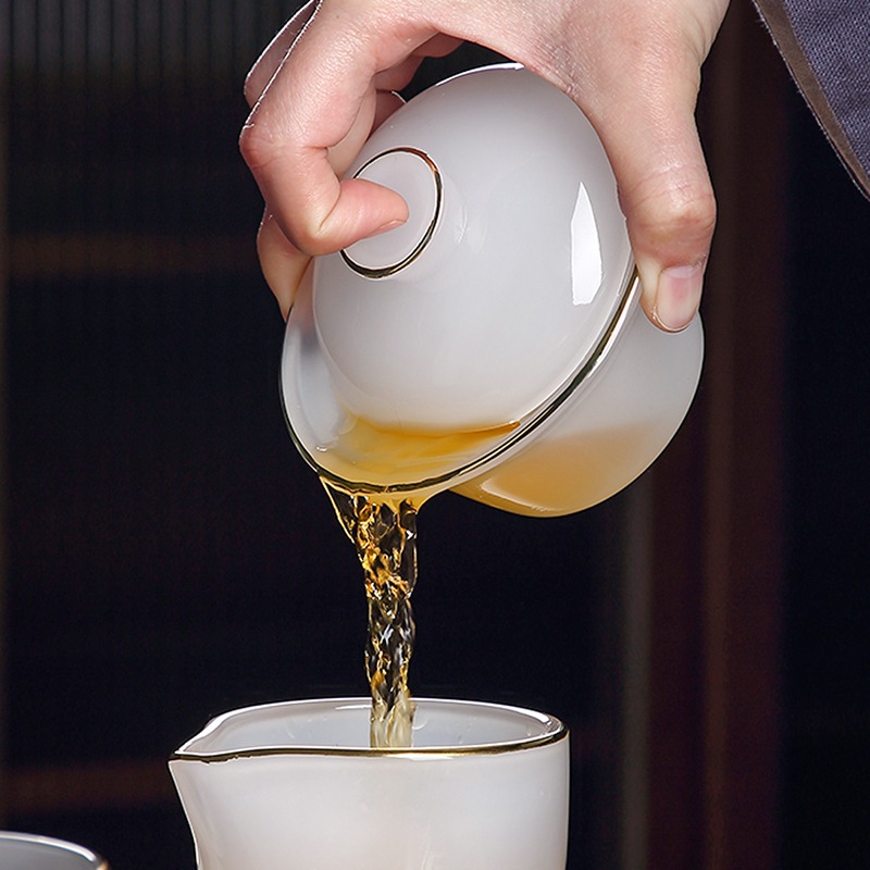 唐豐琉璃蓋碗茶杯單個大號三才碗家用功夫茶手抓碗簡約玉瓷敬茶碗-細節圖5