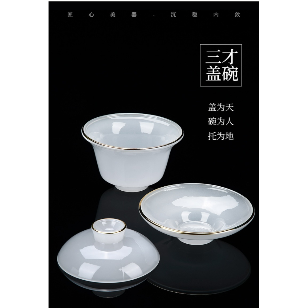 唐豐琉璃蓋碗茶杯單個大號三才碗家用功夫茶手抓碗簡約玉瓷敬茶碗-細節圖8